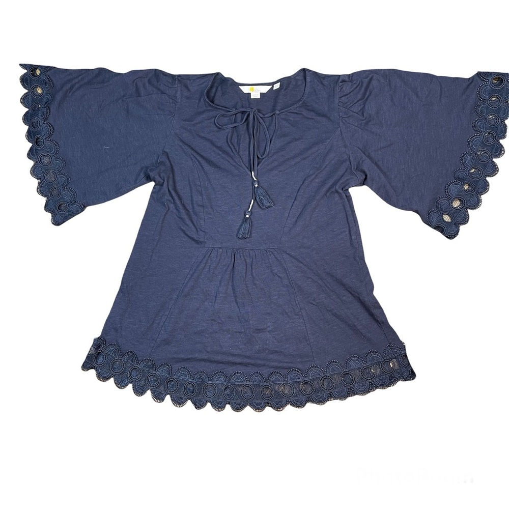 Boden Peasant Blouse Flutter Sleeve Navy Blue Size 4
